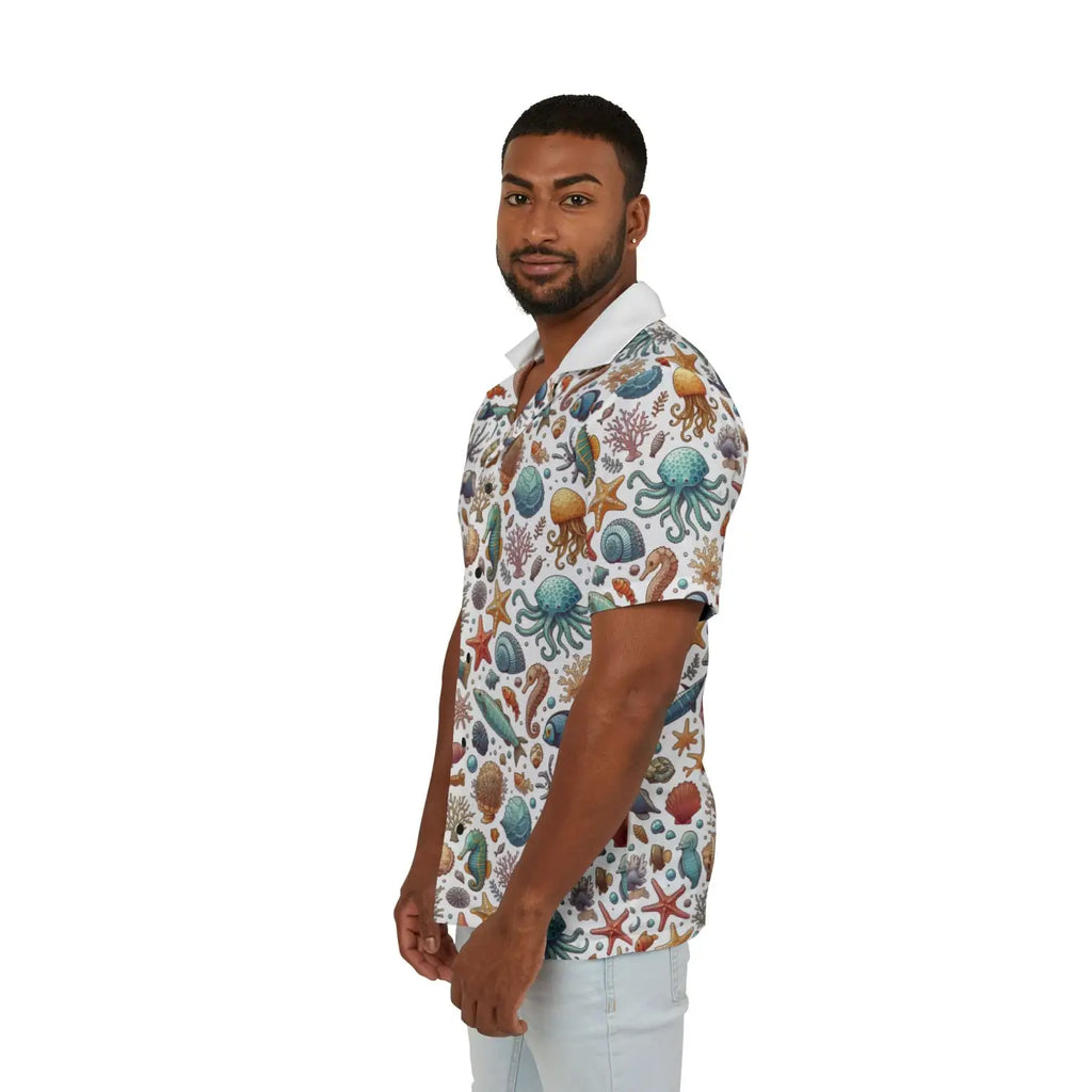 Hawaiian Camp Shirt - Sea Horse Dye Sublimation Print - DipaliZ