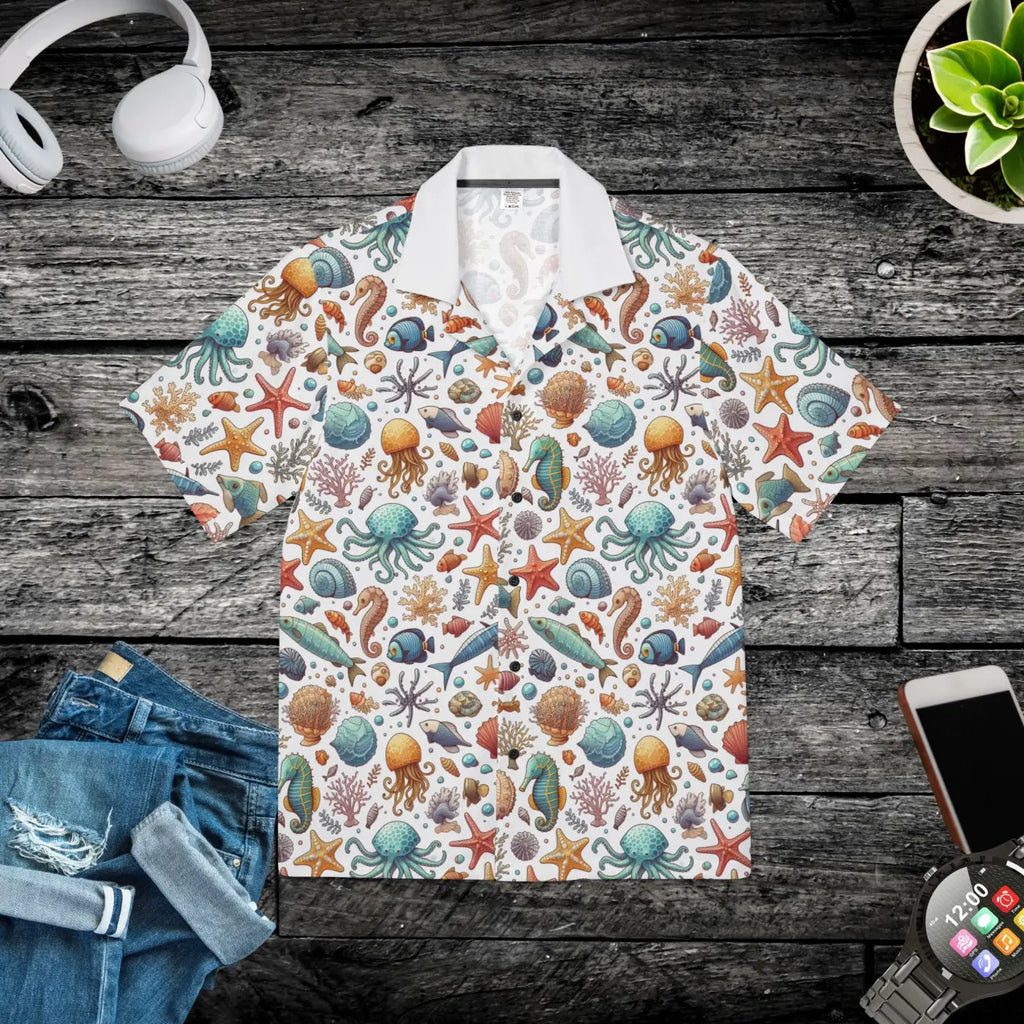 Hawaiian Camp Shirt - Sea Horse Dye Sublimation Print - DipaliZ