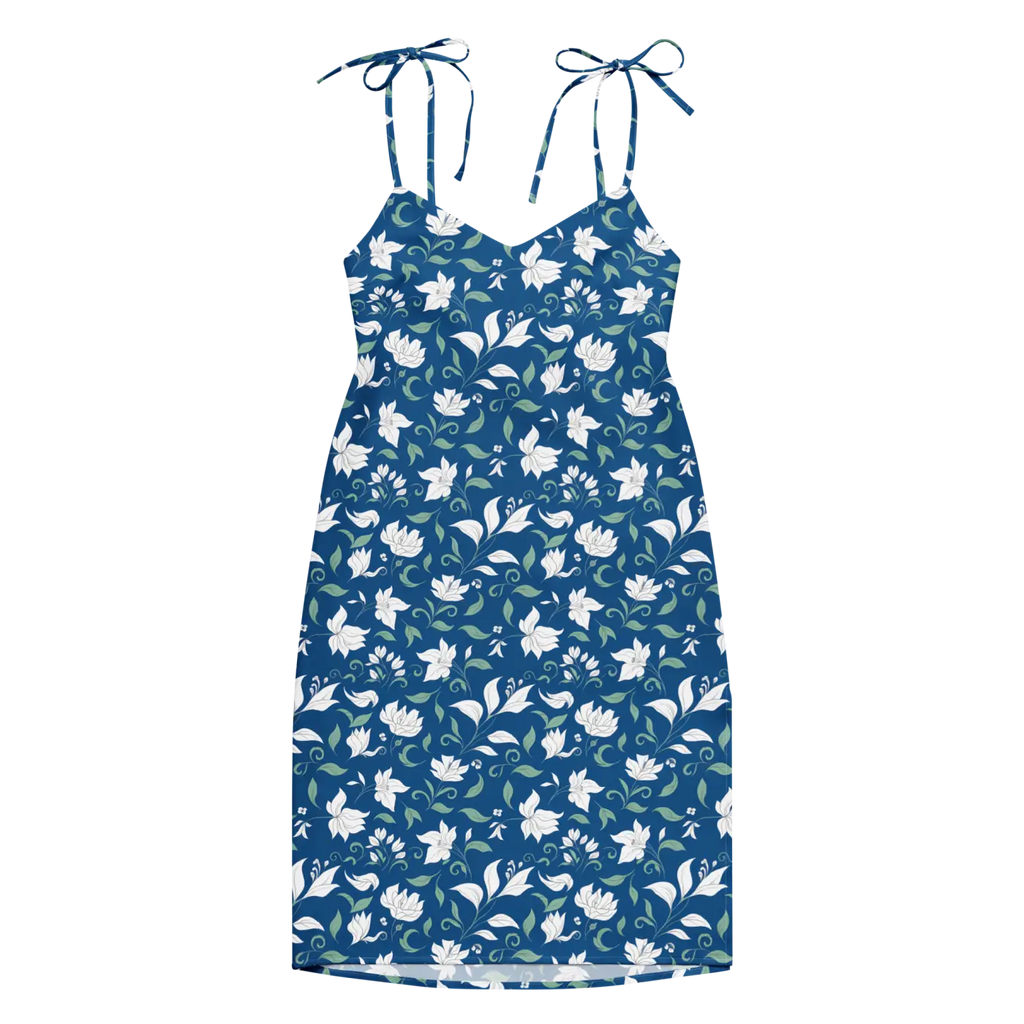 Flowers Midi Dress - Seamless White Tie-Strap - DipaliZ