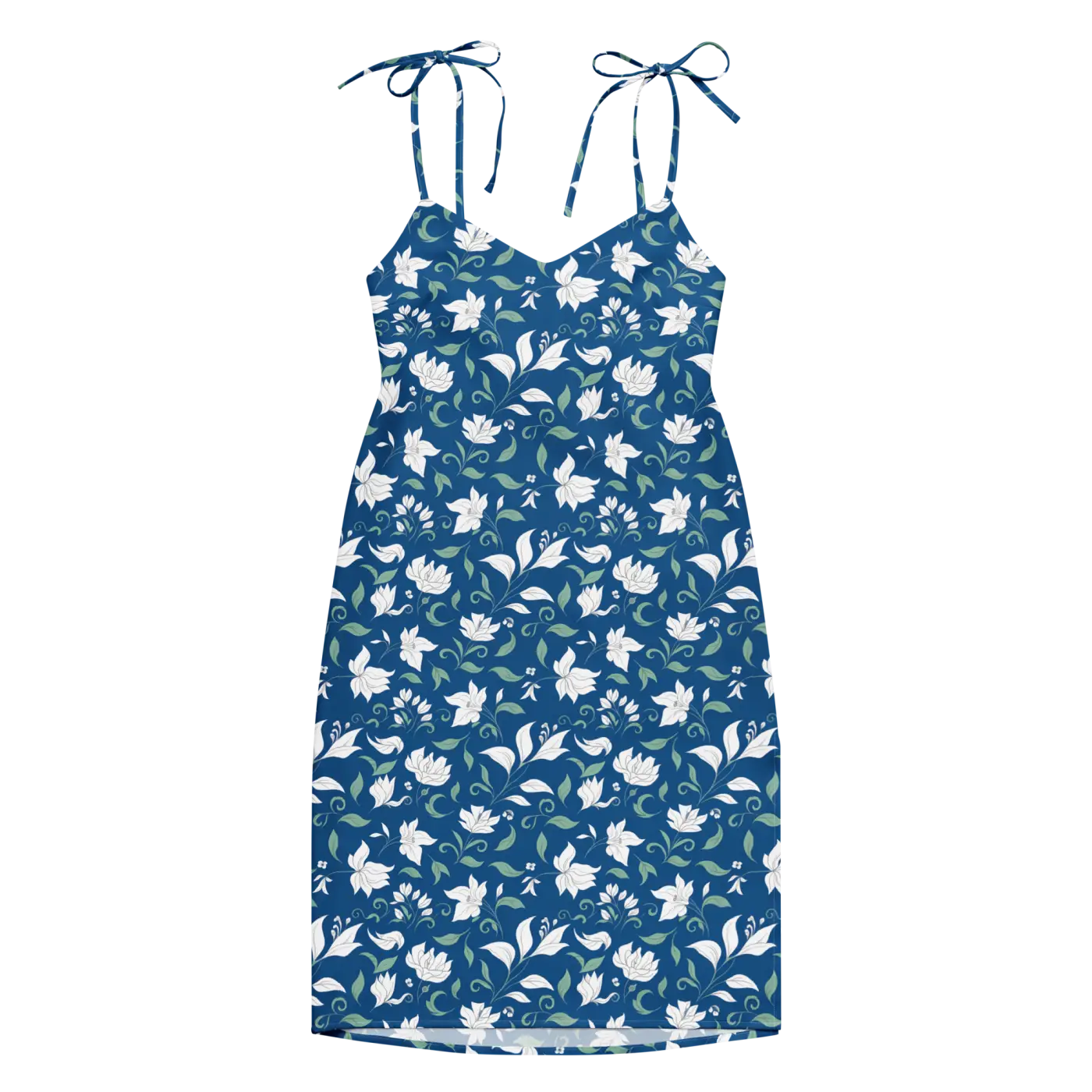 Flowers Midi Dress - Seamless White Tie-Strap - DipaliZ