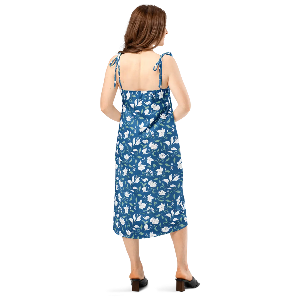 Flowers Midi Dress - Seamless White Tie-Strap - DipaliZ