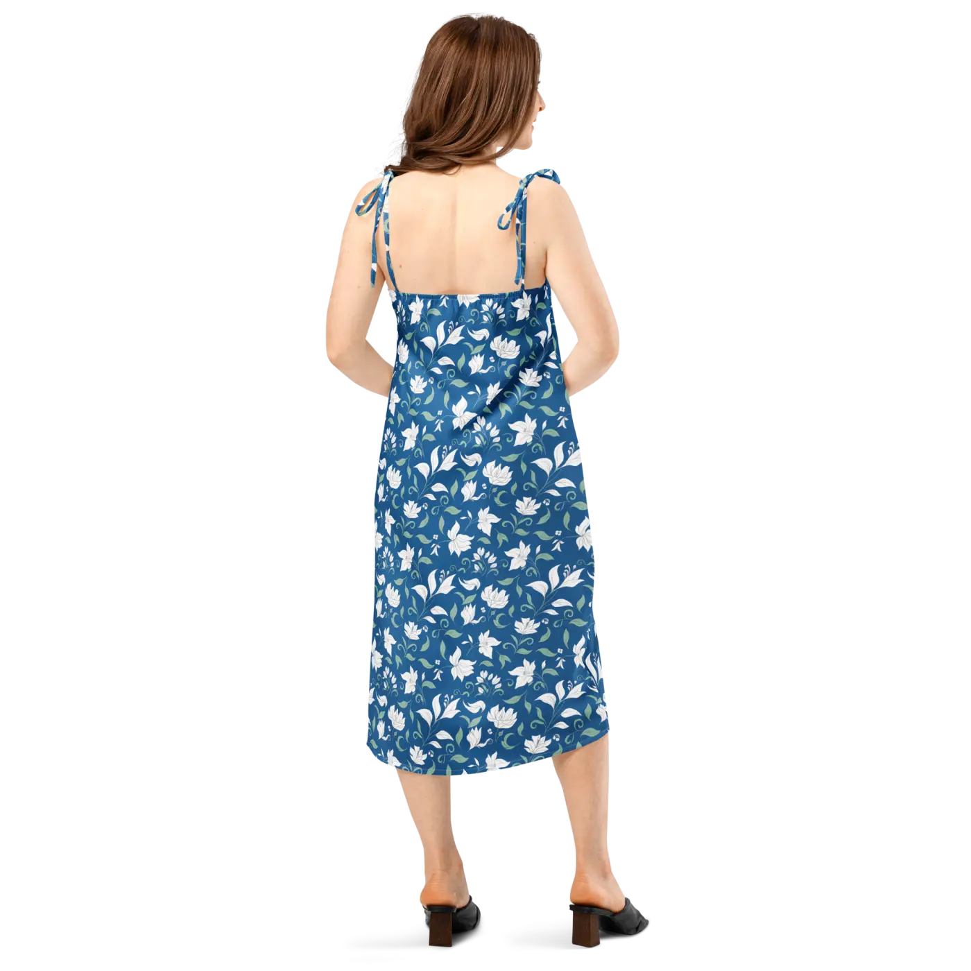 Flowers Midi Dress - Seamless White Tie-Strap - DipaliZ