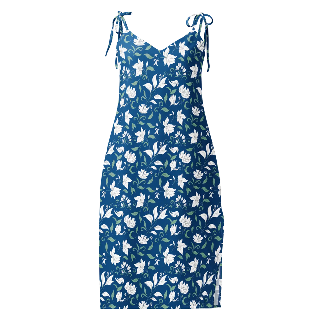 Flowers Midi Dress - Seamless White Tie-Strap - DipaliZ