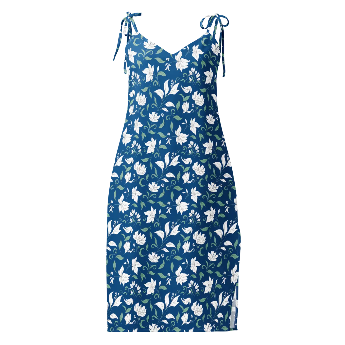 Flowers Midi Dress - Seamless White Tie-Strap - DipaliZ