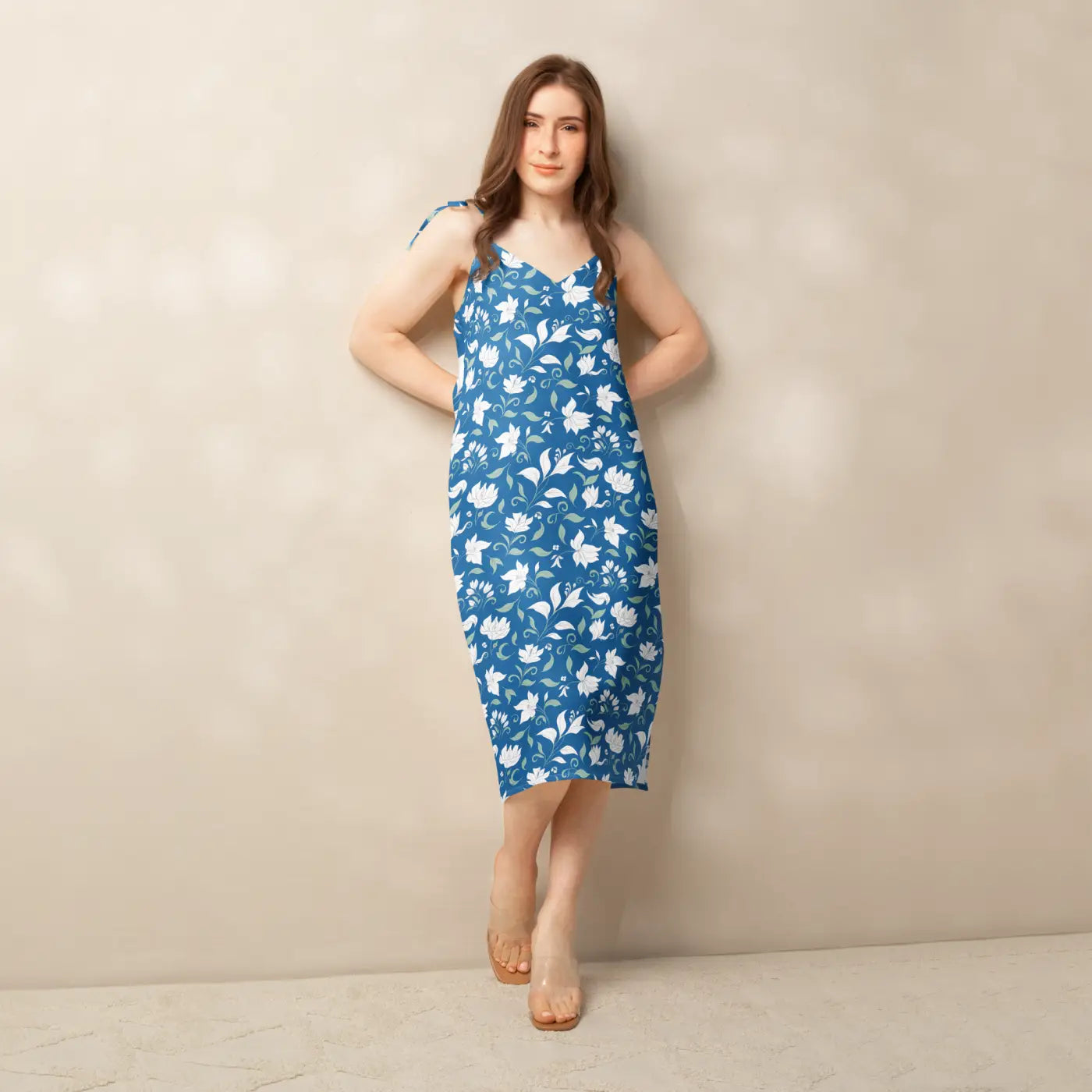 Flowers Midi Dress - Seamless White Tie-Strap - DipaliZ