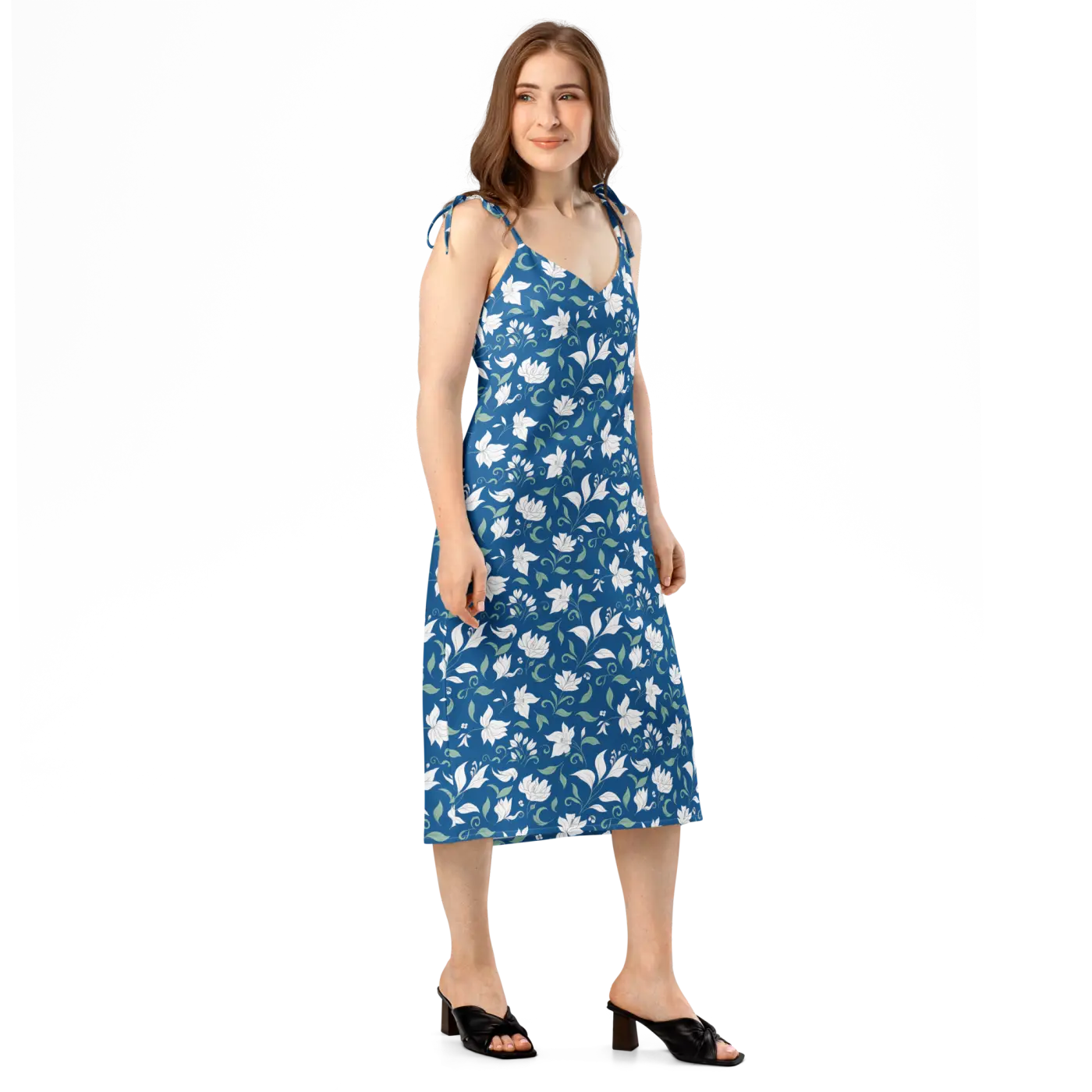 Flowers Midi Dress - Seamless White Tie-Strap - DipaliZ