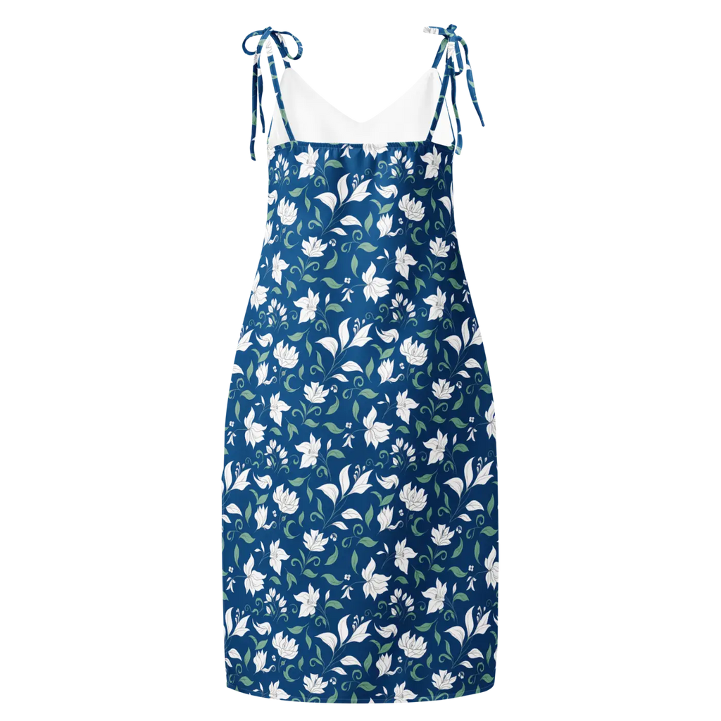 Flowers Midi Dress - Seamless White Tie-Strap - DipaliZ