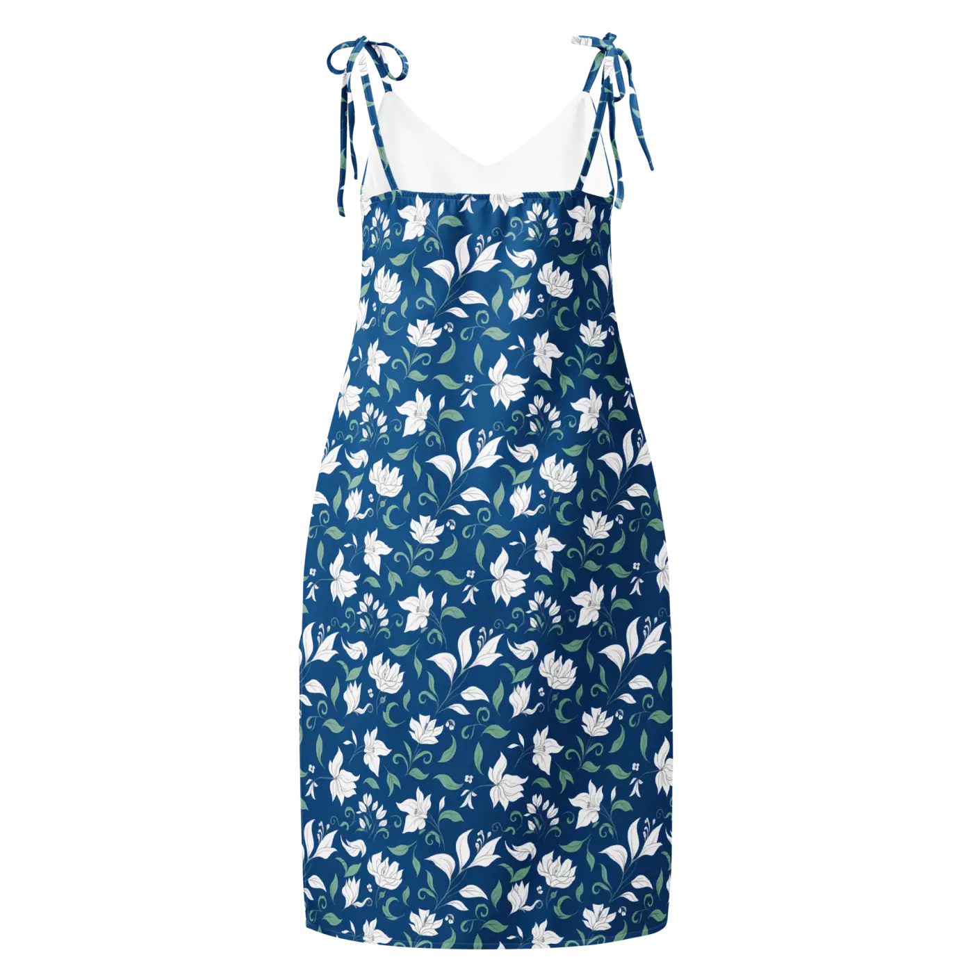 Flowers Midi Dress - Seamless White Tie-Strap - DipaliZ