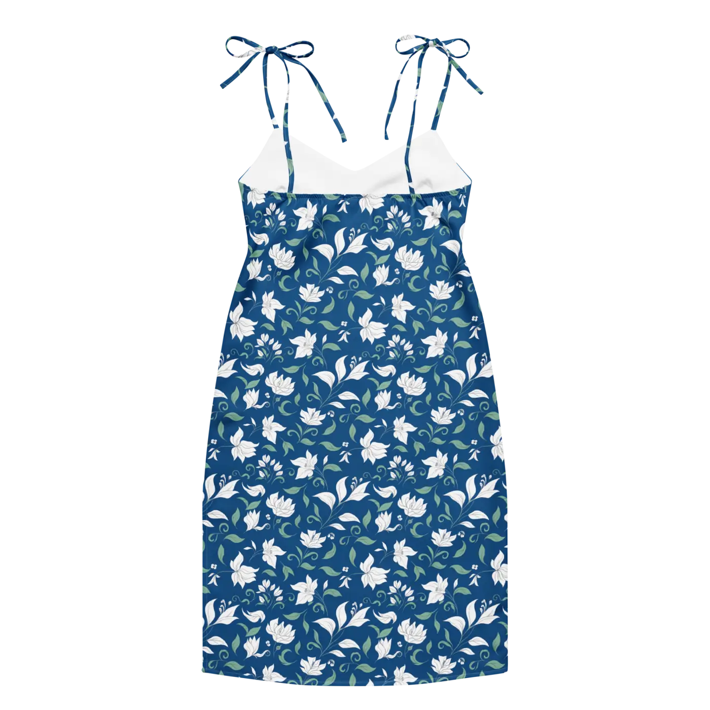 Flowers Midi Dress - Seamless White Tie-Strap - DipaliZ