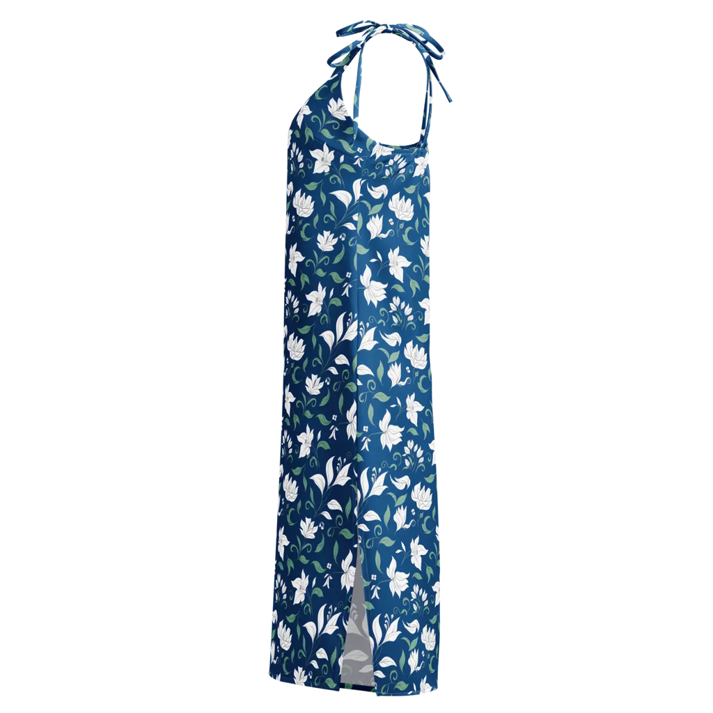 Flowers Midi Dress - Seamless White Tie-Strap - DipaliZ