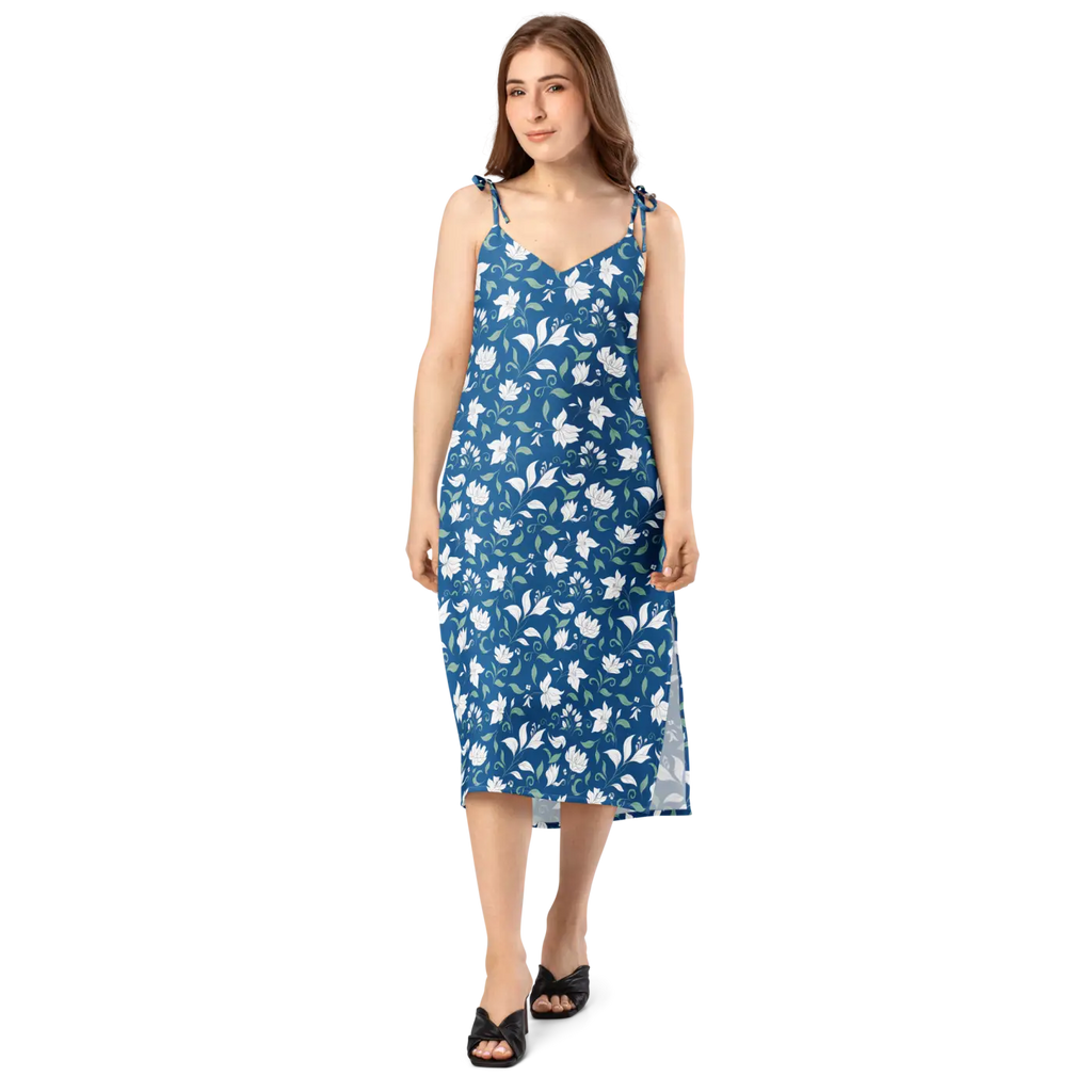 Flowers Midi Dress - Seamless White Tie-Strap - DipaliZ