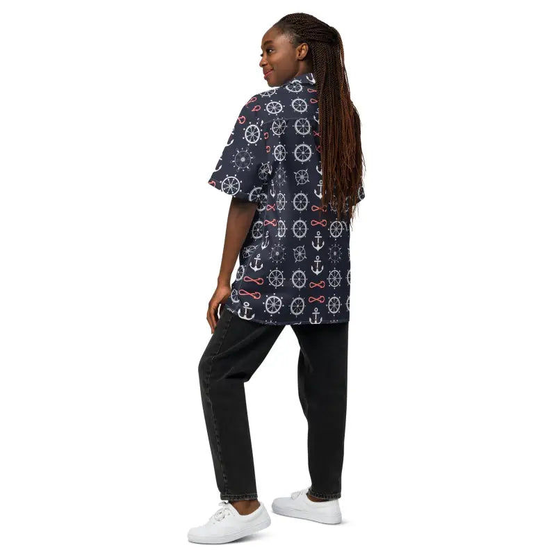 Moisture-Wicking Button Shirt - Set Sail Anchor Design - DipaliZ