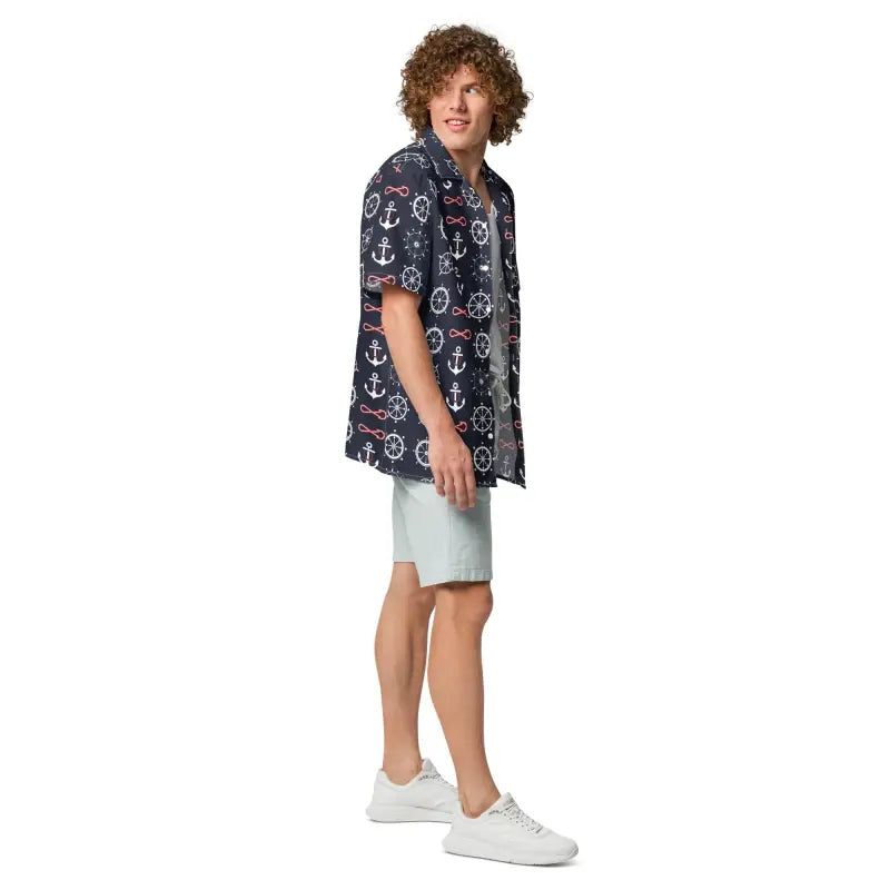 Moisture-Wicking Button Shirt - Set Sail Anchor Design - DipaliZ