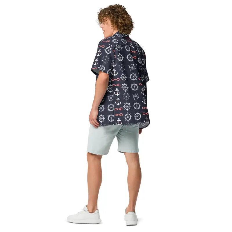 Moisture-Wicking Button Shirt - Set Sail Anchor Design - DipaliZ