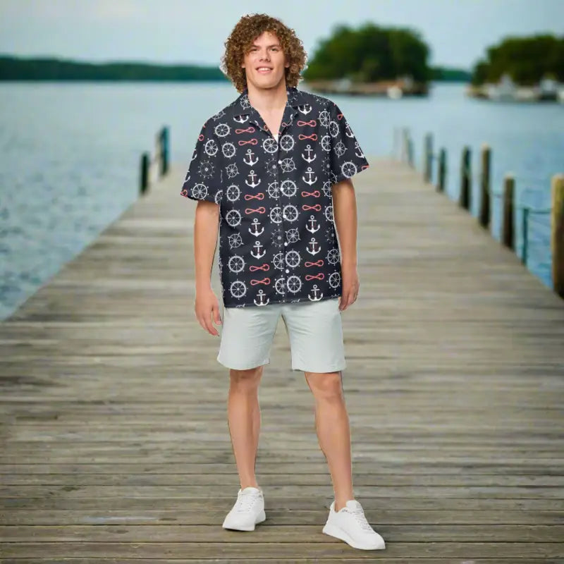 Moisture-Wicking Button Shirt - Set Sail Anchor Design - DipaliZ
