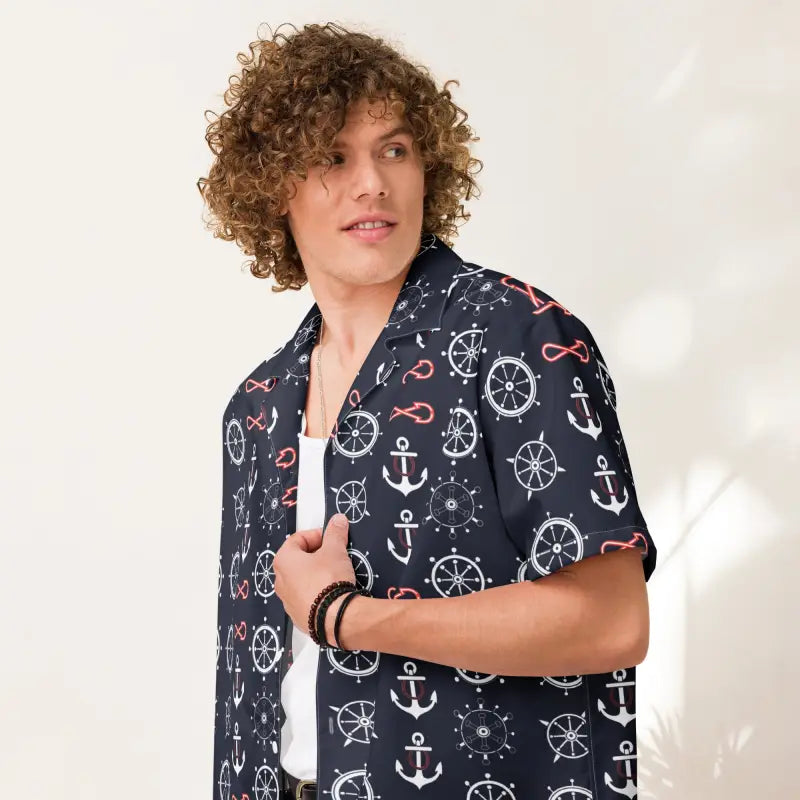 Moisture-Wicking Button Shirt - Set Sail Anchor Design - DipaliZ