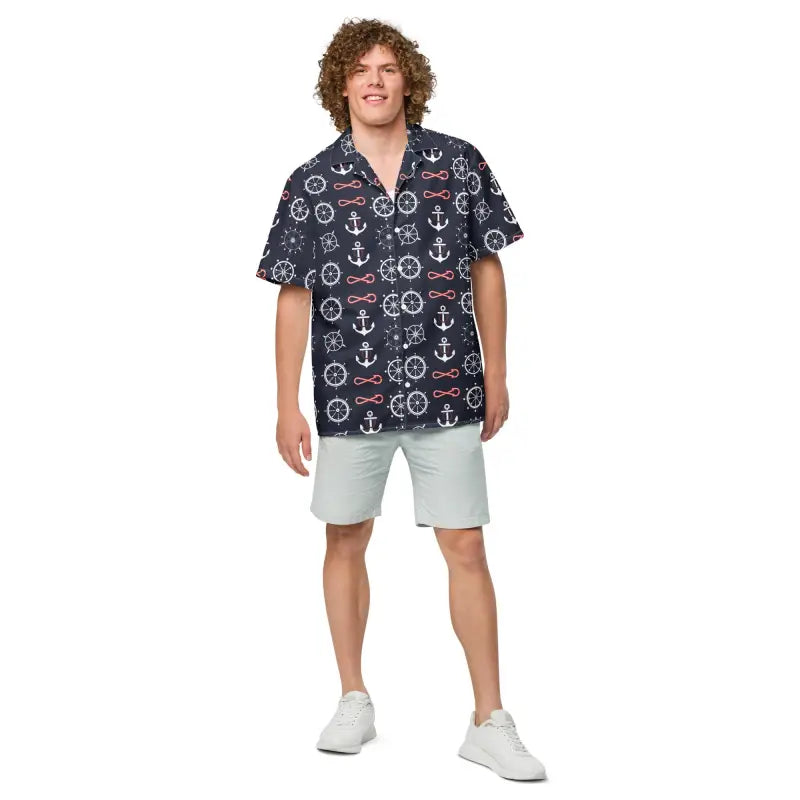 Moisture-Wicking Button Shirt - Set Sail Anchor Design - DipaliZ