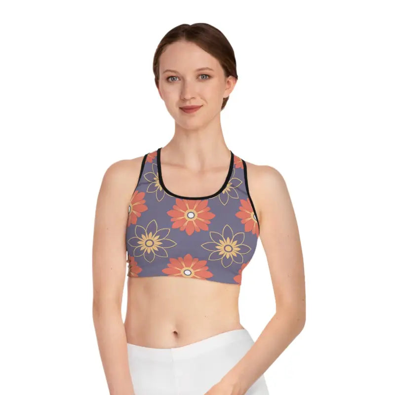 Sports Bra - Geometrical Floral Polyester Spandex - DipaliZ