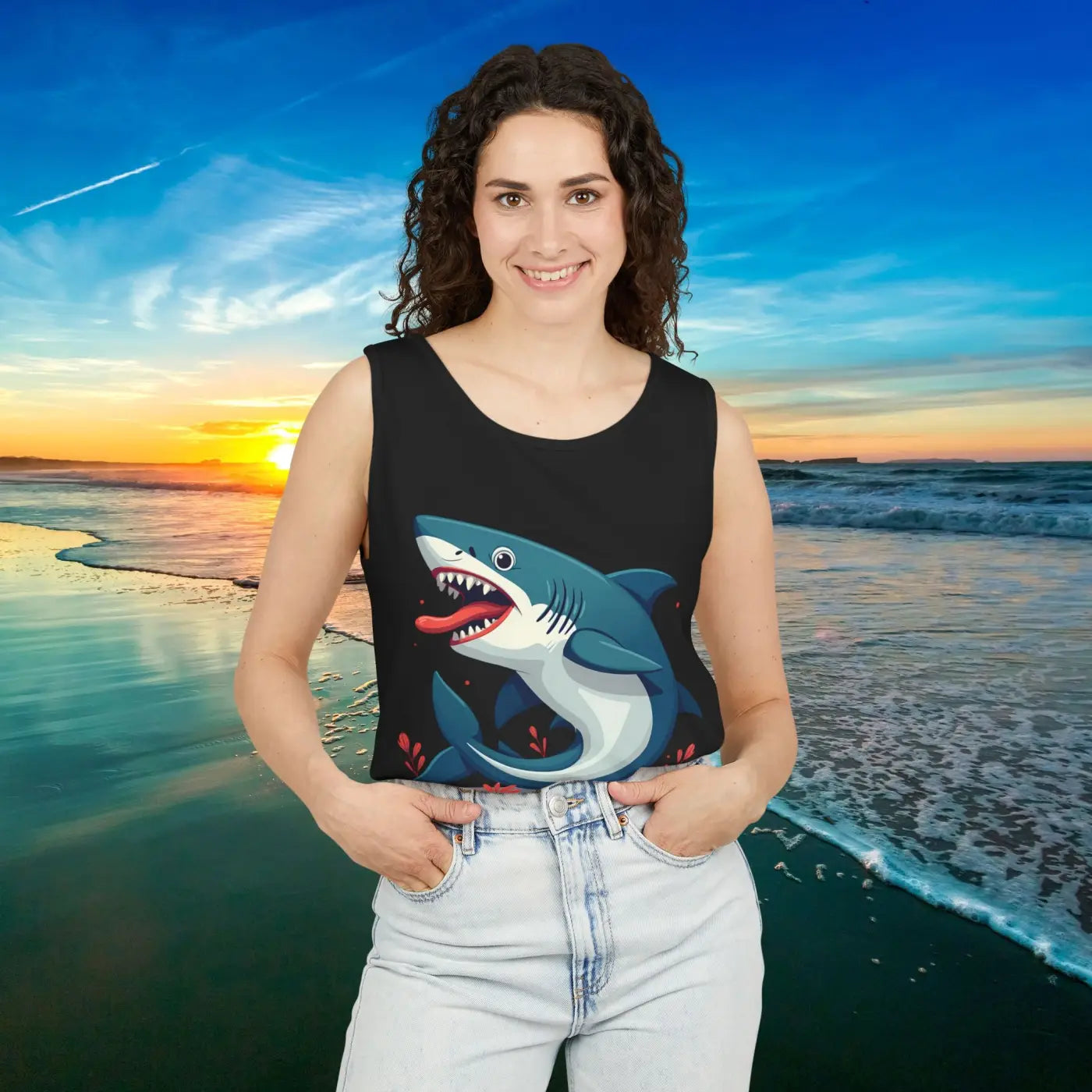 Bold Shark Graphic Unisex Tank - Summer Apparel - DipaliZ