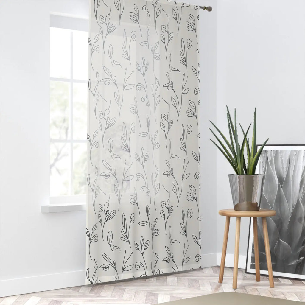 Botanical Window Curtain - Gray Vine Pattern Sheer Magic Light - DipaliZ