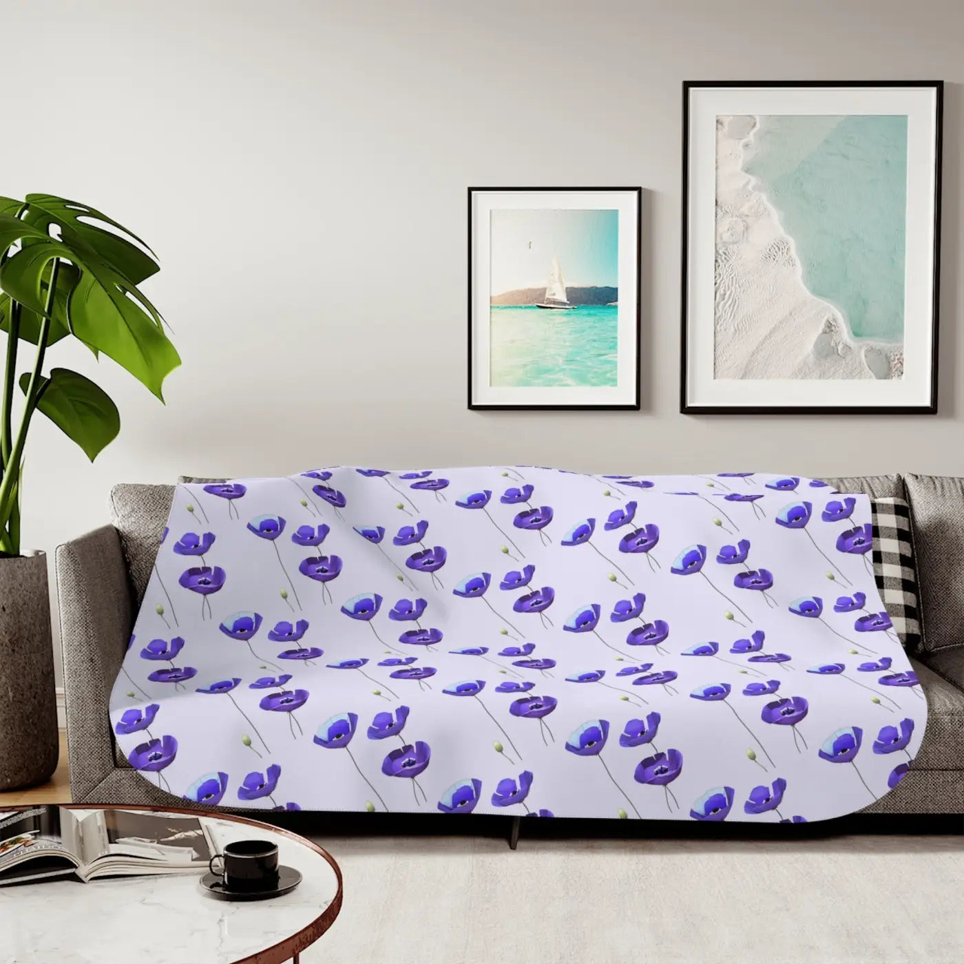 Purple Flower Sherpa Blanket - Cozy Chic Comfort - DipaliZ