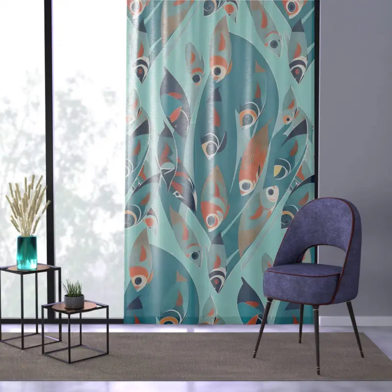 Blue Curtain - Fishes Swimming Aquatic Design - DipaliZ
