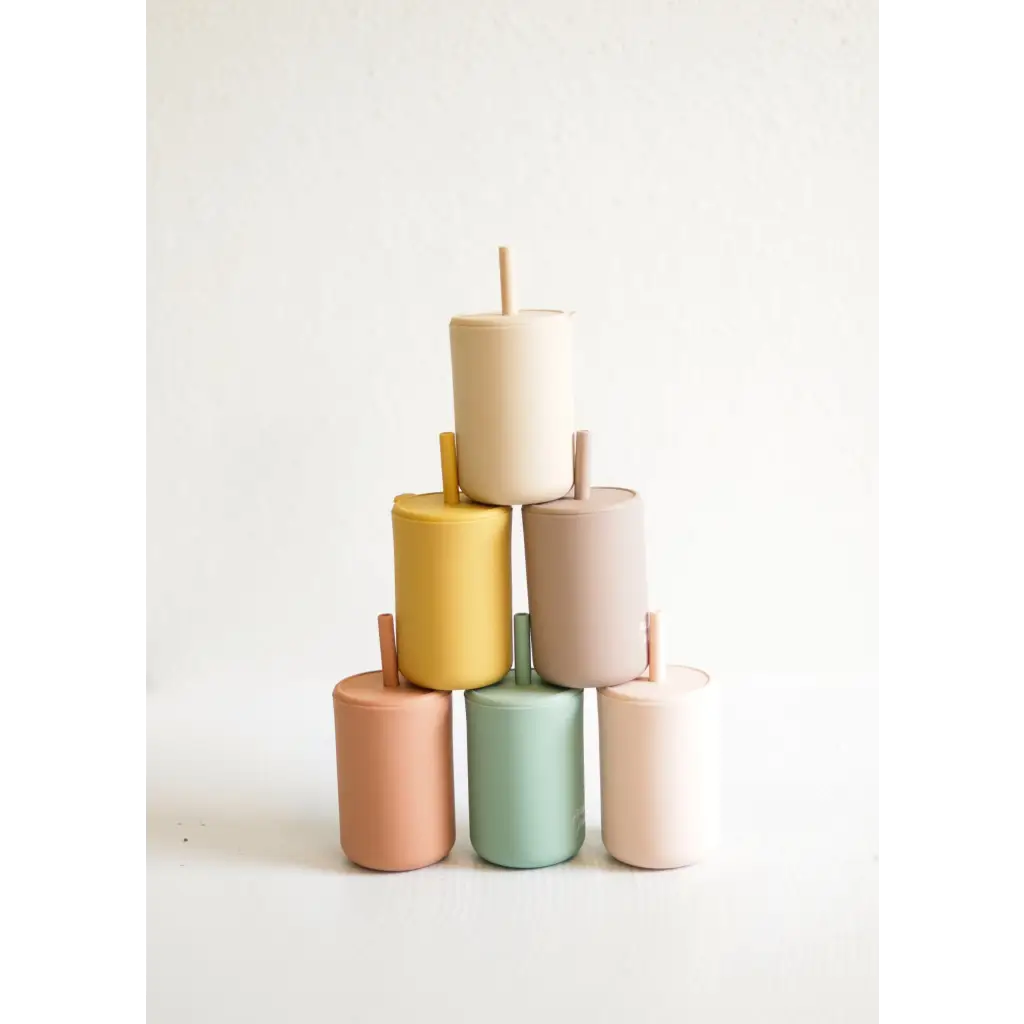 Mini Silicone Straw Cups for Kids in Peach