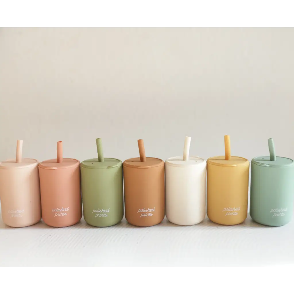 Mini Silicone Straw Cups for Kids in Peach