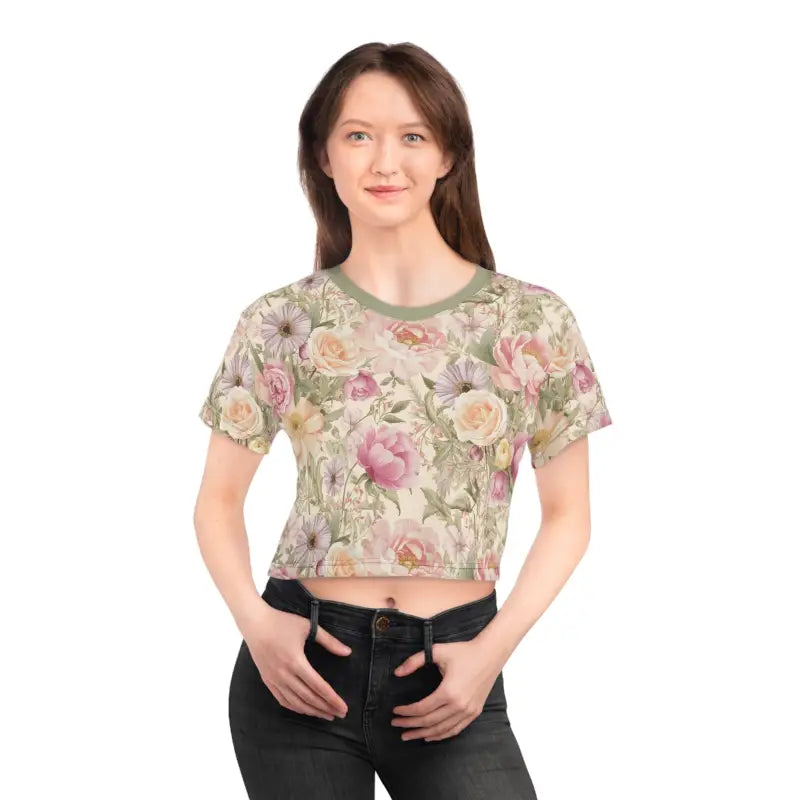Luxurious Silky Floral Crop Tee - Ultimate Comfort Style - DipaliZ