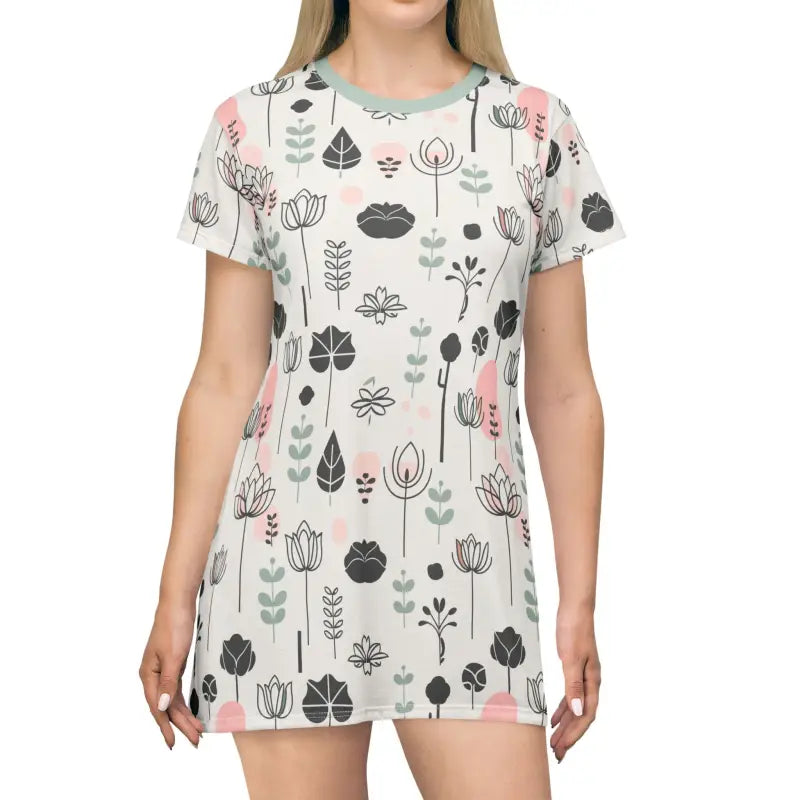 Floral Bliss Print Tee Dress - Tagless Comfort Design - DipaliZ