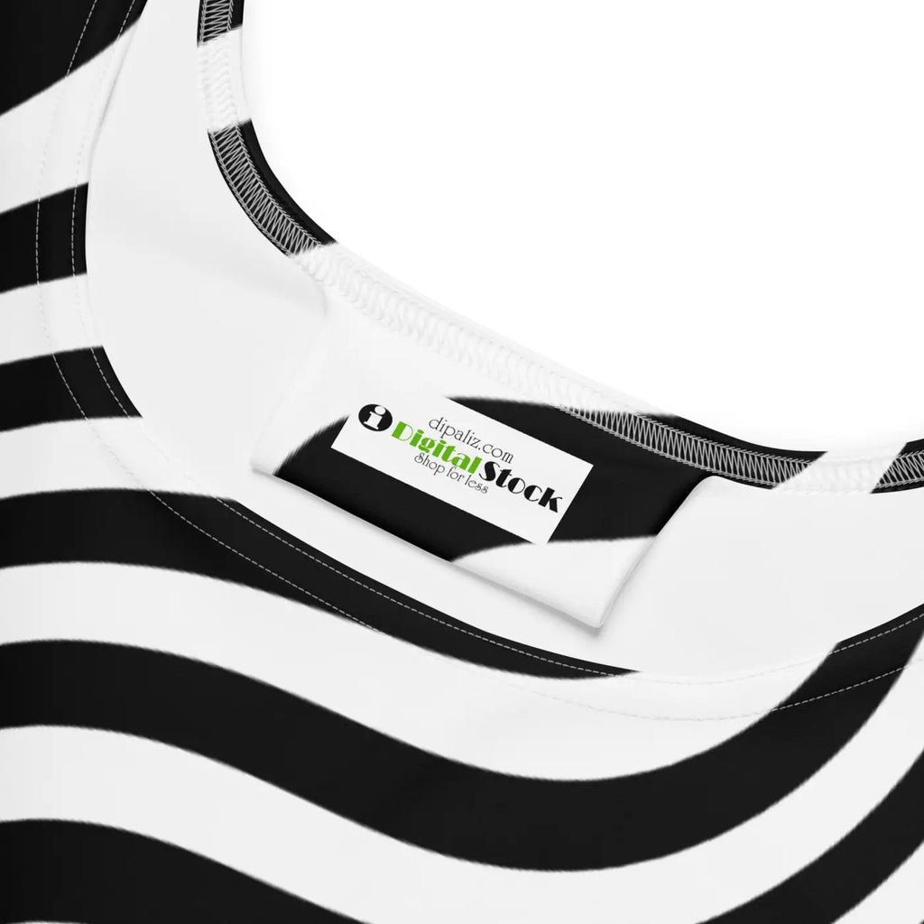 Skater Dress White Wavy Stripes Bold Pattern - DipaliZ