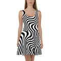 Skater Dress White Wavy Stripes Bold Pattern - DipaliZ