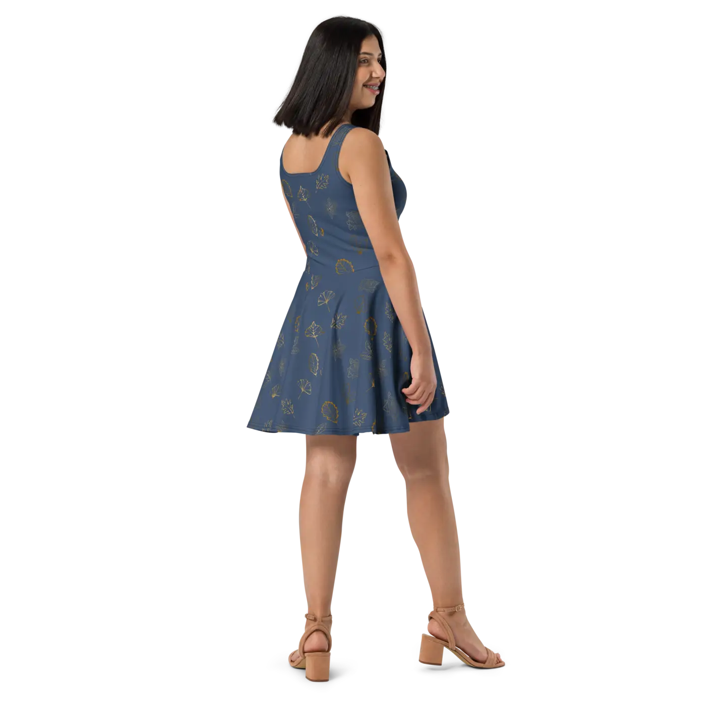 Navy Blue Skater Dress - Flared Skirt Style - DipaliZ