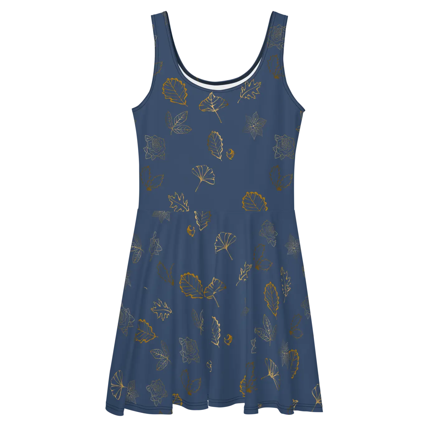 Navy Blue Skater Dress - Flared Skirt Style - DipaliZ