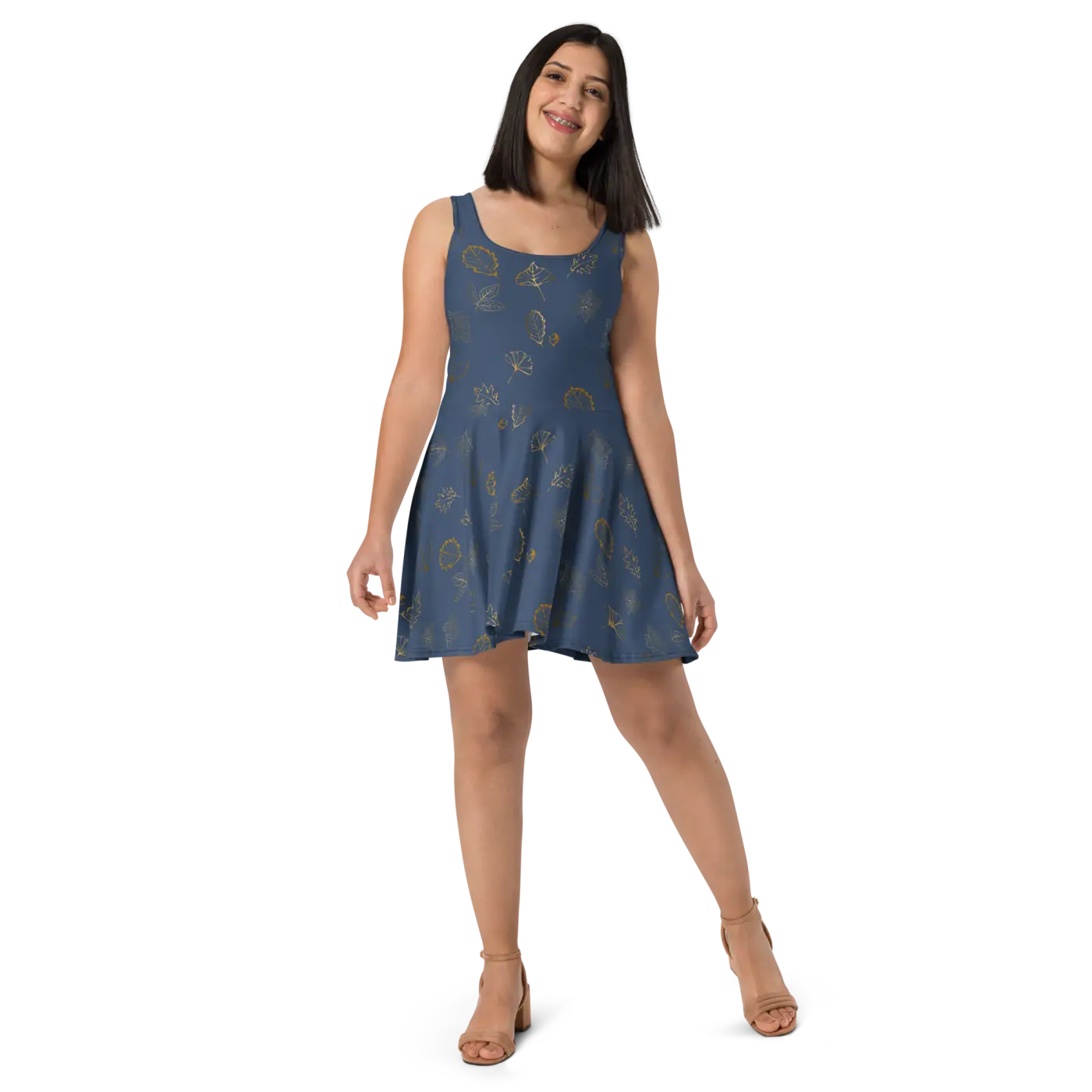 Navy Blue Skater Dress - Flared Skirt Style - DipaliZ