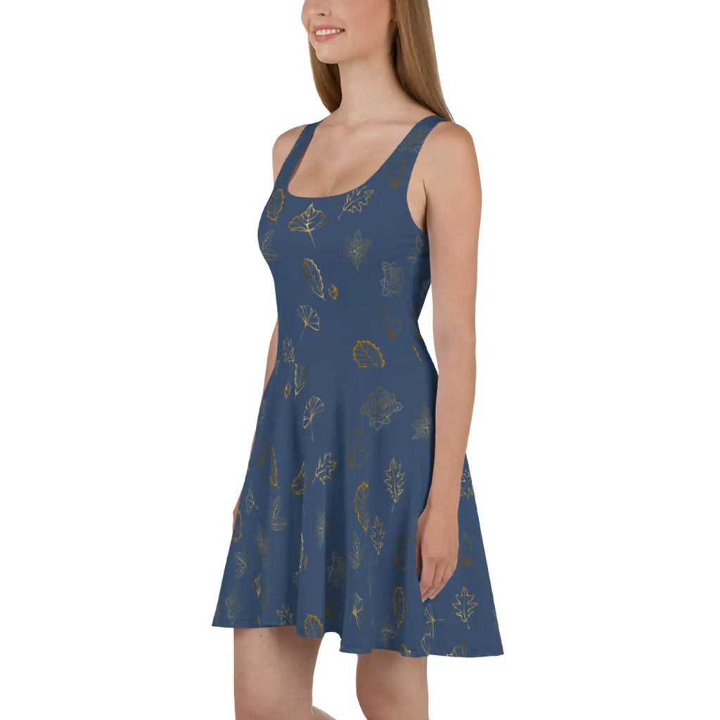 Navy Blue Skater Dress - Flared Skirt Style - DipaliZ