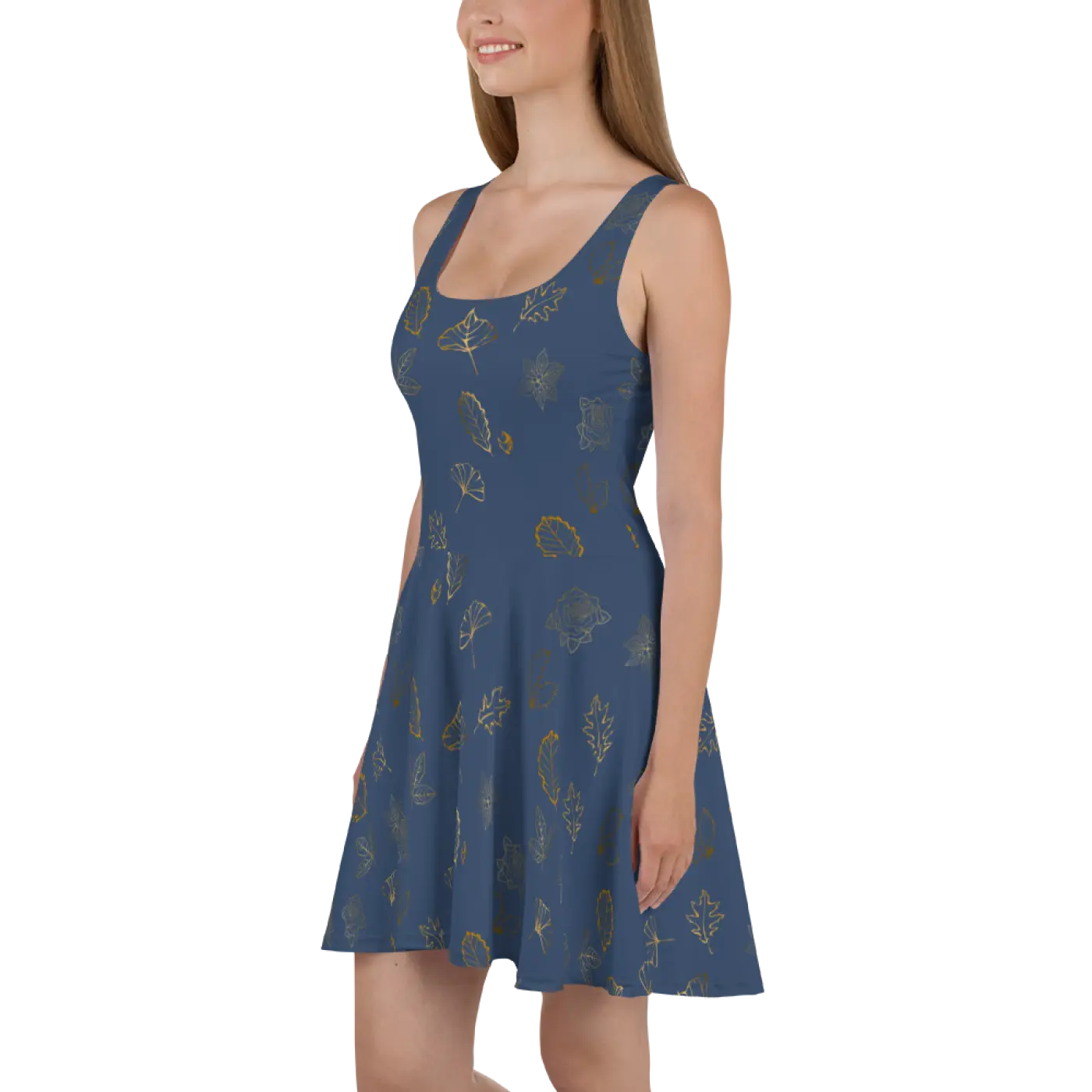 Navy Blue Skater Dress - Flared Skirt Style - DipaliZ