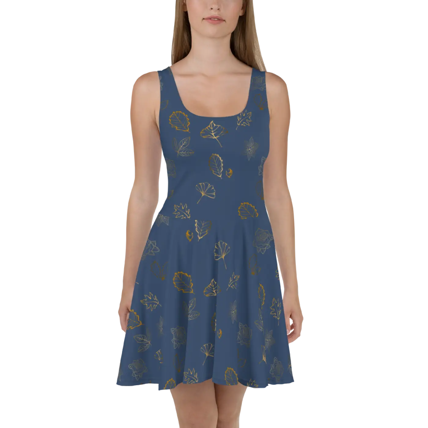 Navy Blue Skater Dress - Flared Skirt Style - DipaliZ