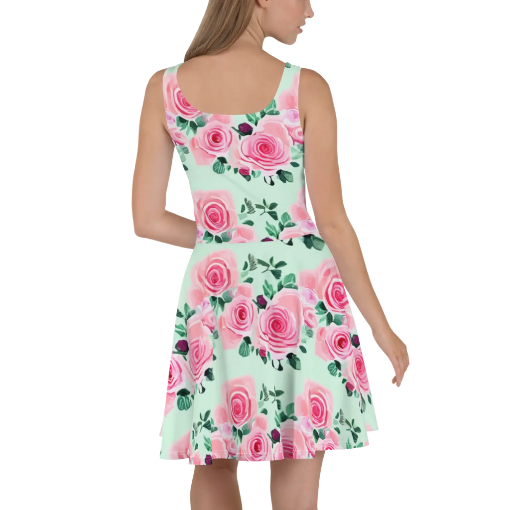 Skater Dress - Pink Pastel Rose Flowers Design - DipaliZ