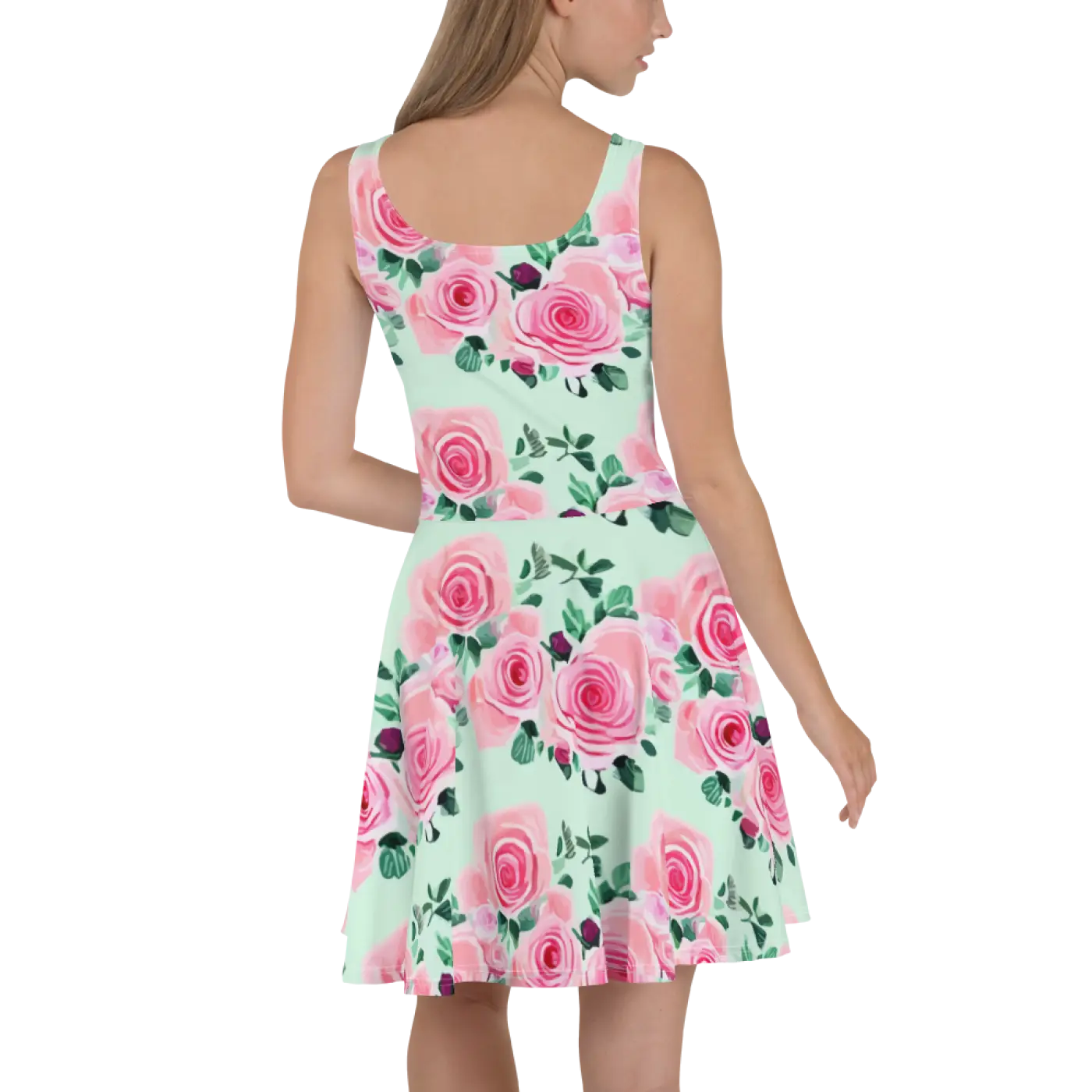 Skater Dress - Pink Pastel Rose Flowers Design - DipaliZ