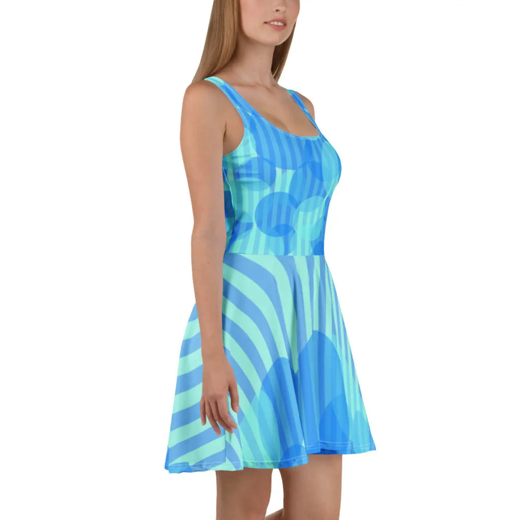 Blue Wavy Stripes Skater Dress - Statement Style - DipaliZ