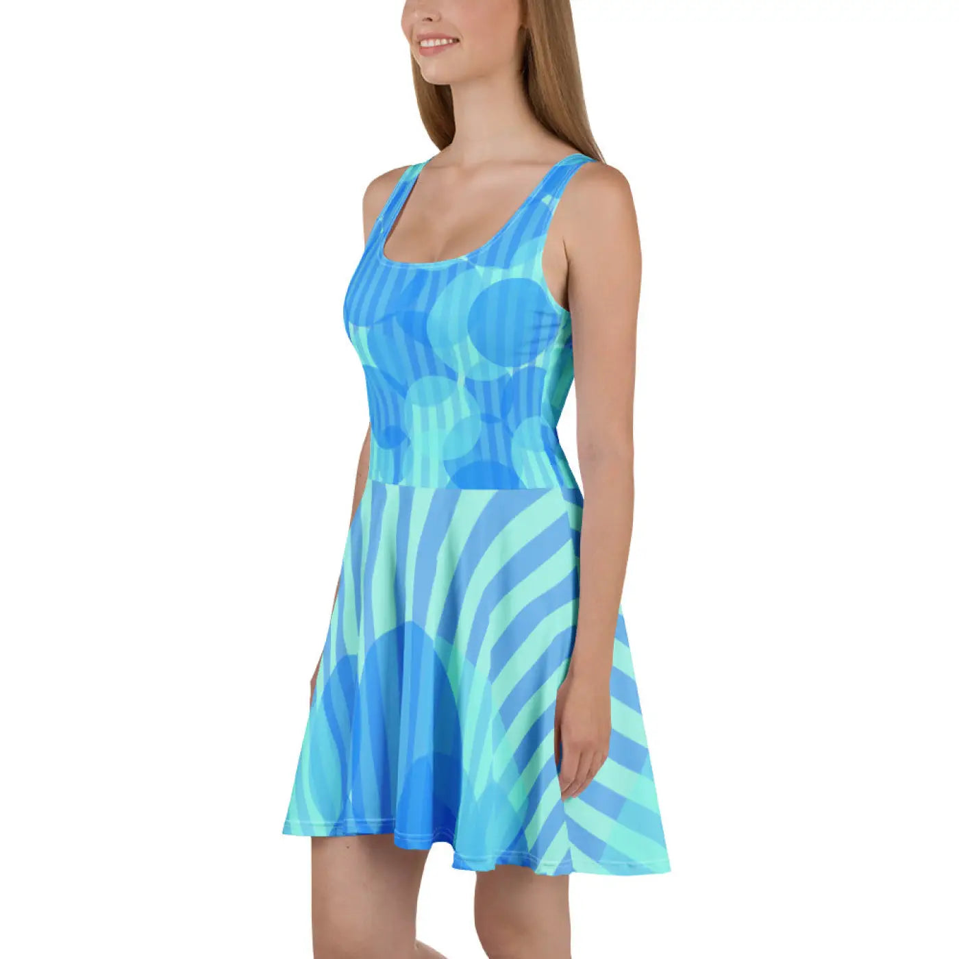 Blue Wavy Stripes Skater Dress - Statement Style - DipaliZ