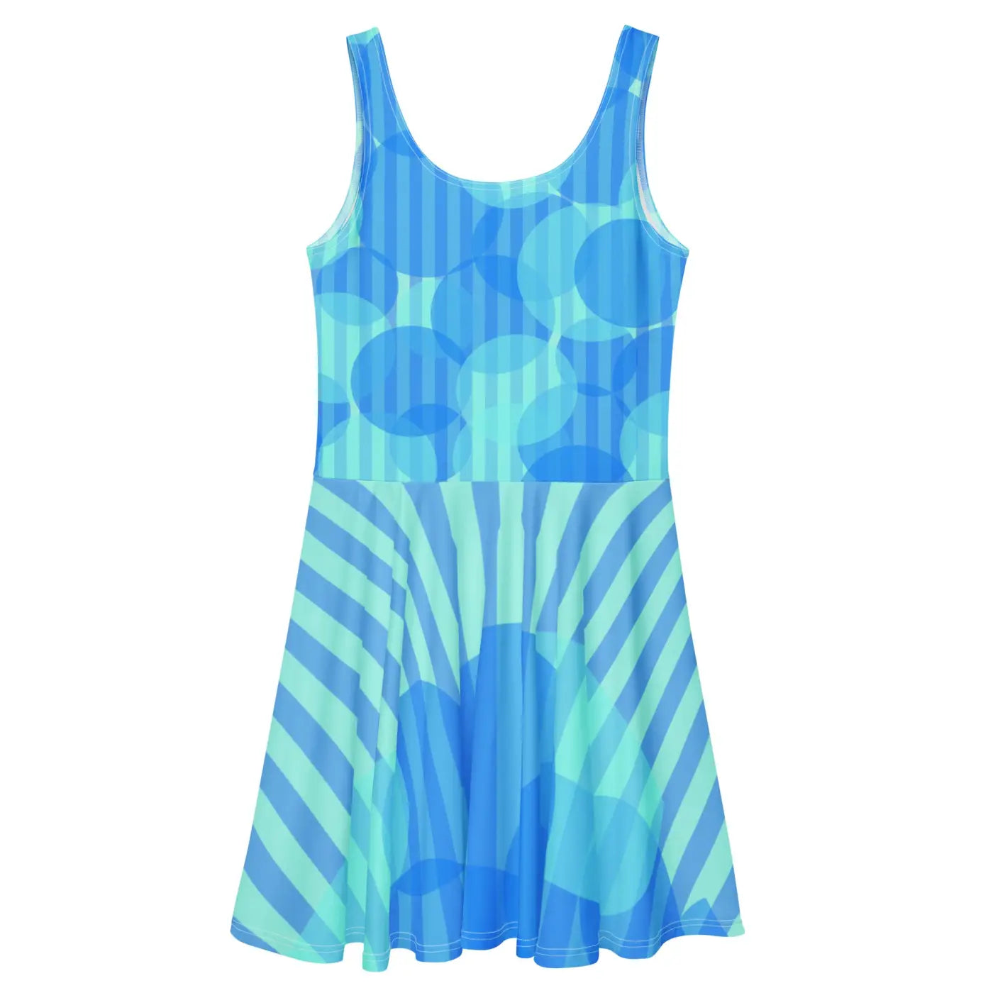 Blue Wavy Stripes Skater Dress - Statement Style - DipaliZ