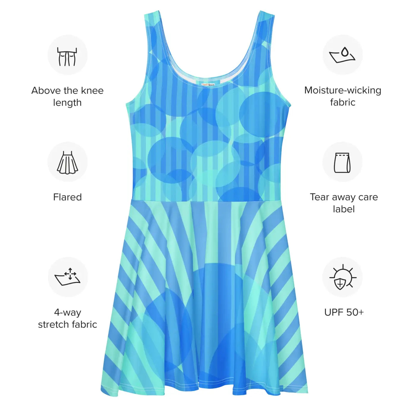 Blue Wavy Stripes Skater Dress - Statement Style - DipaliZ