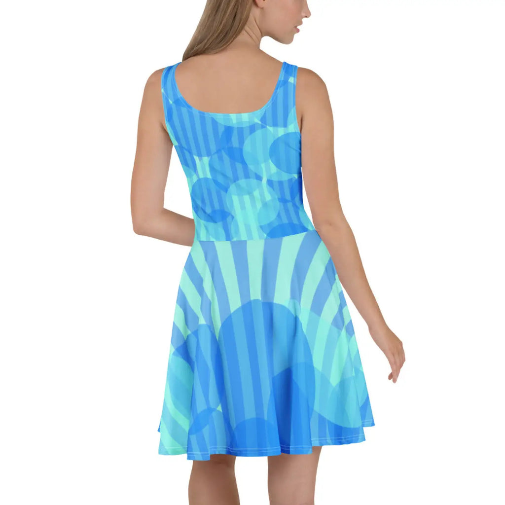 Blue Wavy Stripes Skater Dress - Statement Style - DipaliZ