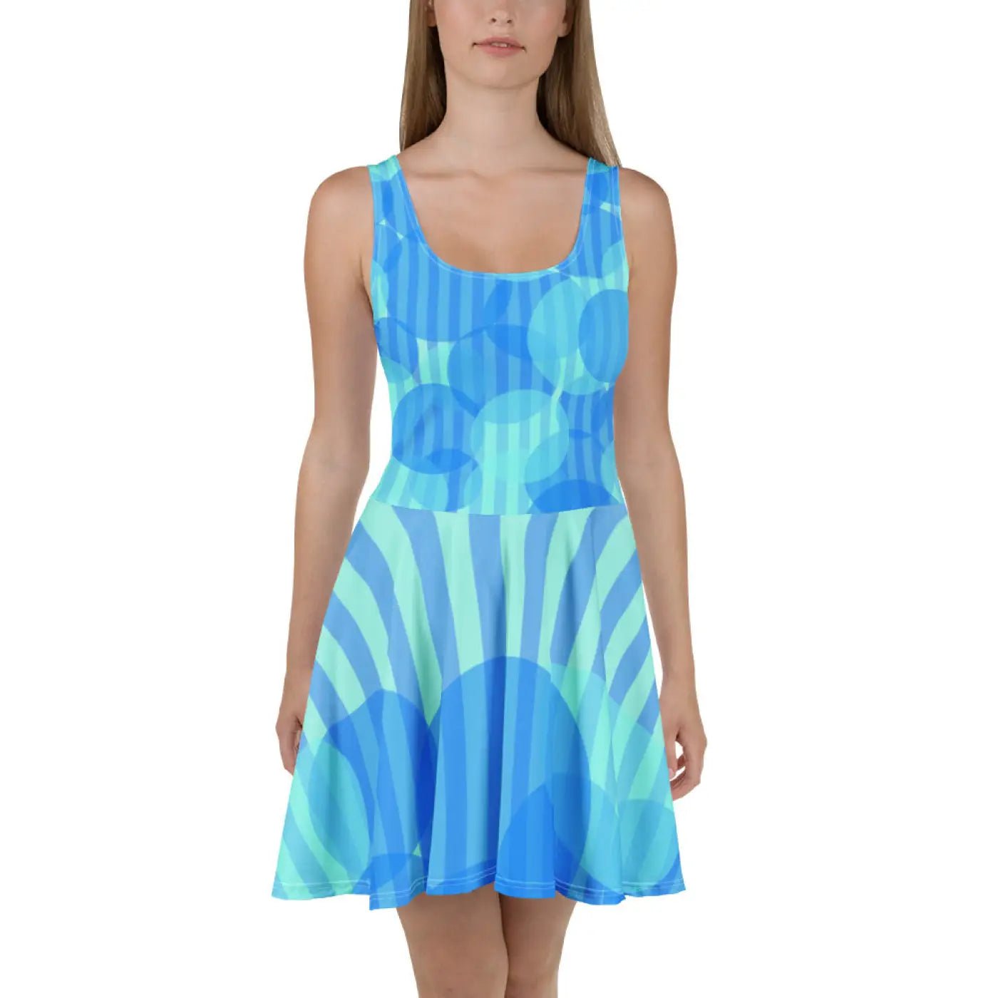 Blue Wavy Stripes Skater Dress - Statement Style - DipaliZ