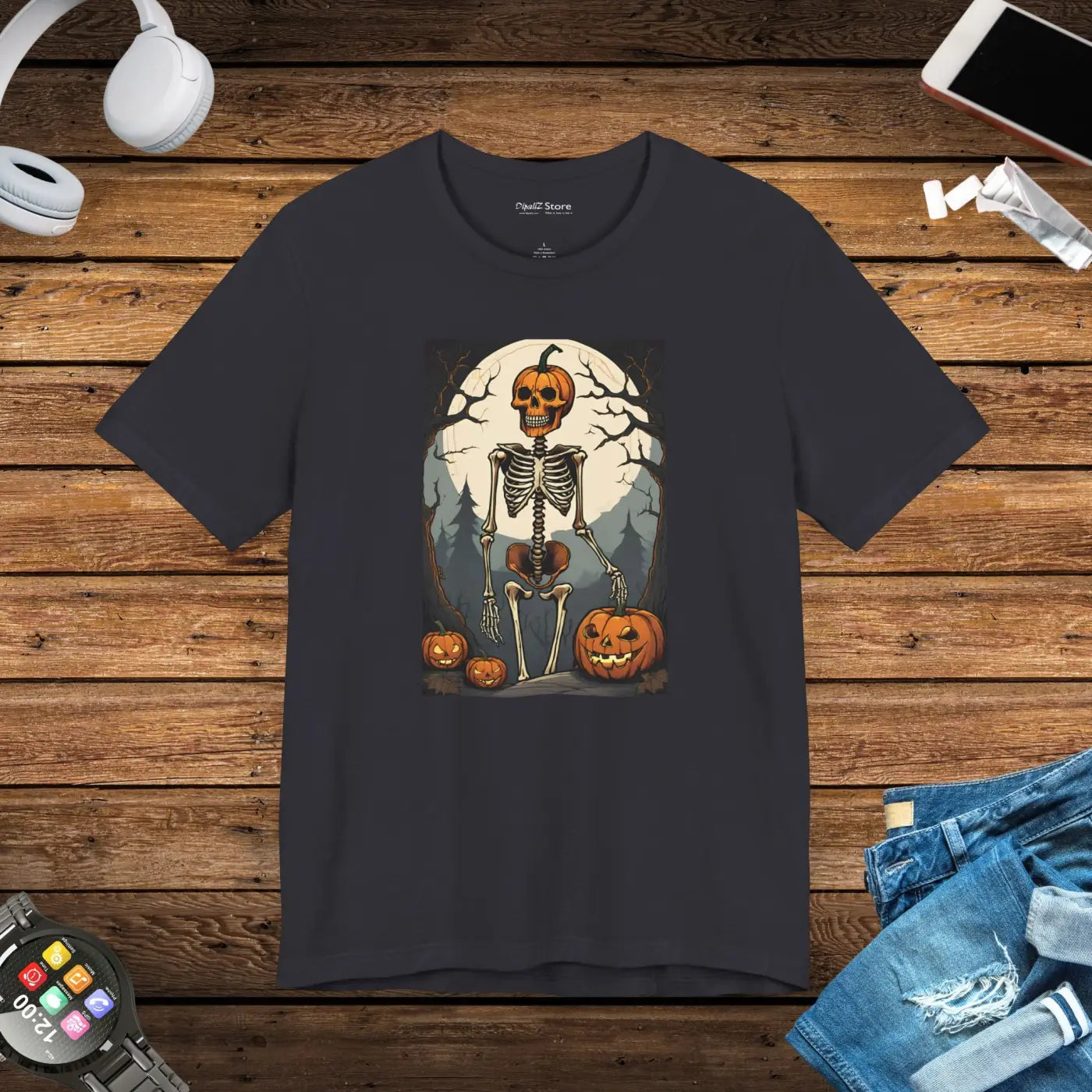 Playful Skeleton Unisex Jersey Short Tee - Halloween - DipaliZ