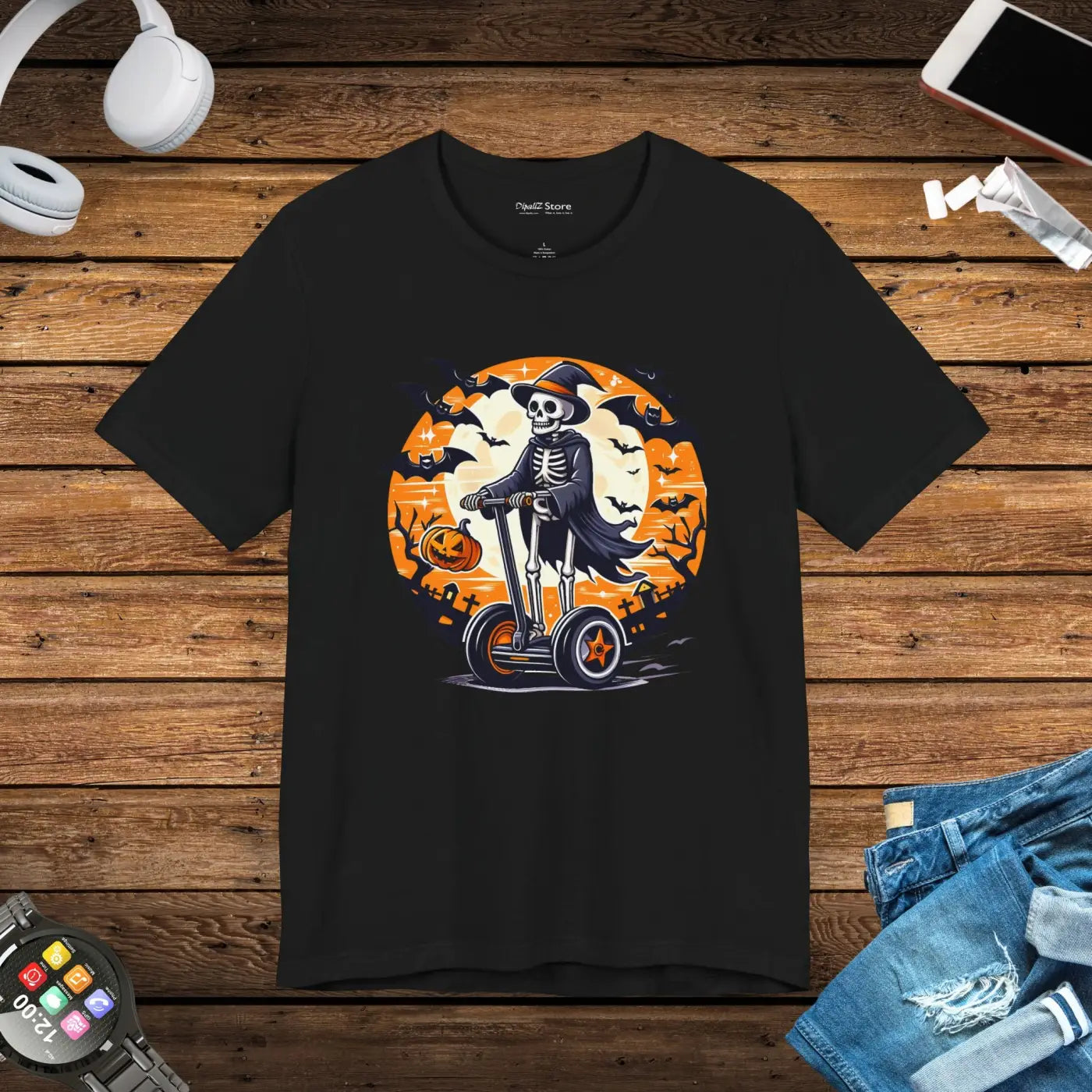 Spooky Skeleton Segway Tee - Hauntingly Cool Unisex Jersey - DipaliZ