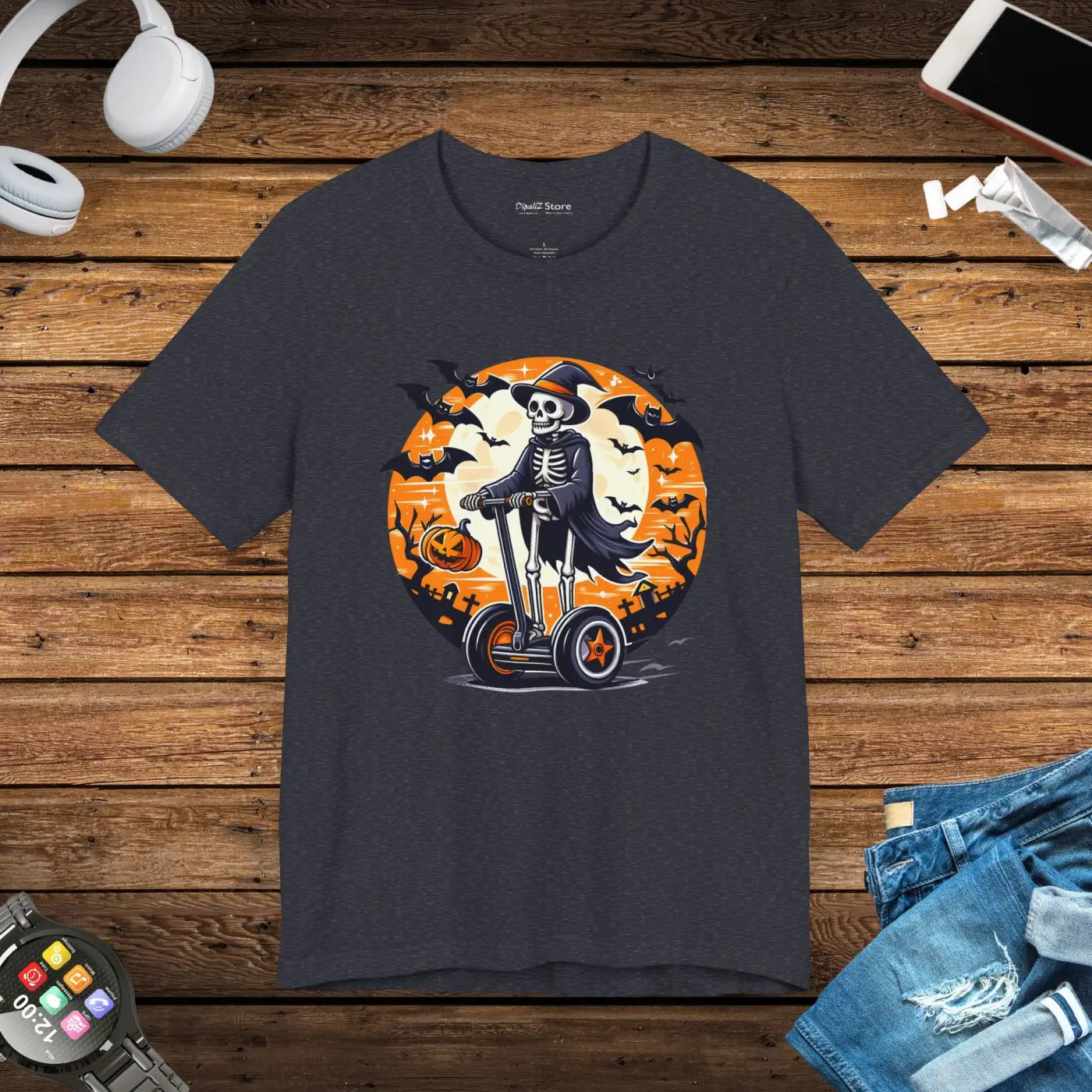 Spooky Skeleton Segway Tee - Hauntingly Cool Unisex Jersey - DipaliZ