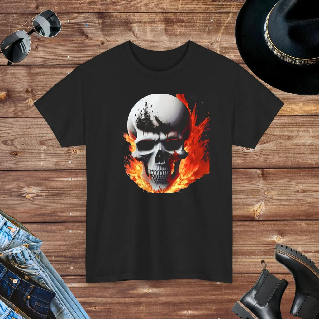 Skull On Fire Unisex Cotton Tee - Eco-Friendly Gift - DipaliZ